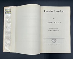 Lincoln’s Herndon. David Donald. First Edtion. Knopf, 1948.