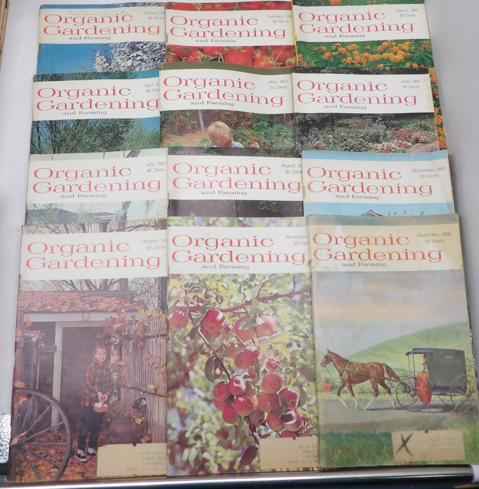 Lot of 12 Vintage Organic Gardening and Farming Magazines 1965 January-December