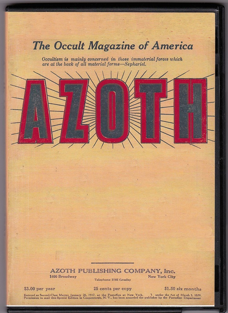 Azoth: The Occult Magazine of America. Near complete run on DVD or USB Drive