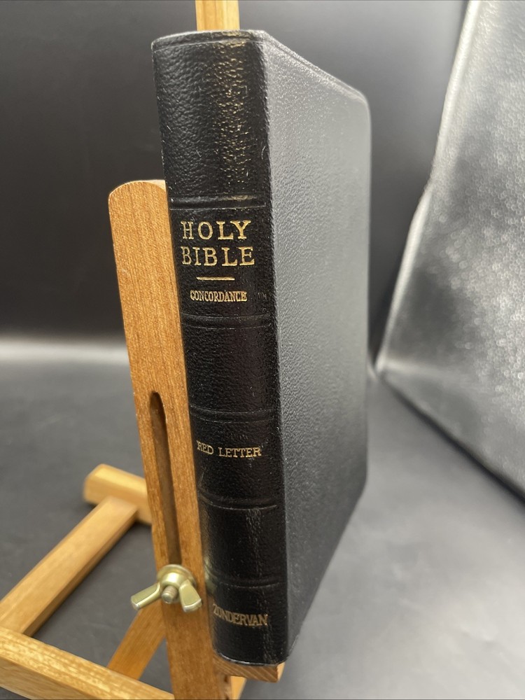 Vtg French Morocco Leather bound King James HOLY BIBLE Concordance Red Letter
