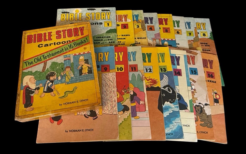 RARE Complete 16 BIBLE STORY CARTOONS by Norman E. Lynch BOX SET 1970’s 1st Ed