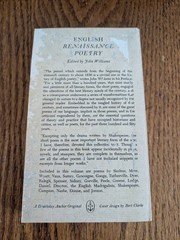 English Renaissance Poetry; John Williams 1963 Anchor Books Paperback
