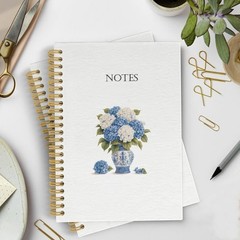 Spiral Notebook Journal Chinoiserie Hydrangea Floral Hardcover 5.5×8.3in