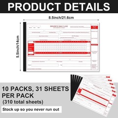 10 Pack 2026 2027 New Log Book for Truck Drivers 8.5″ x 5.5″ Daily Log Book with