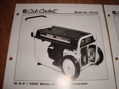 Cub Cadet Generator 5 8 10 H.P. Information Sheets 712242 723242 725242