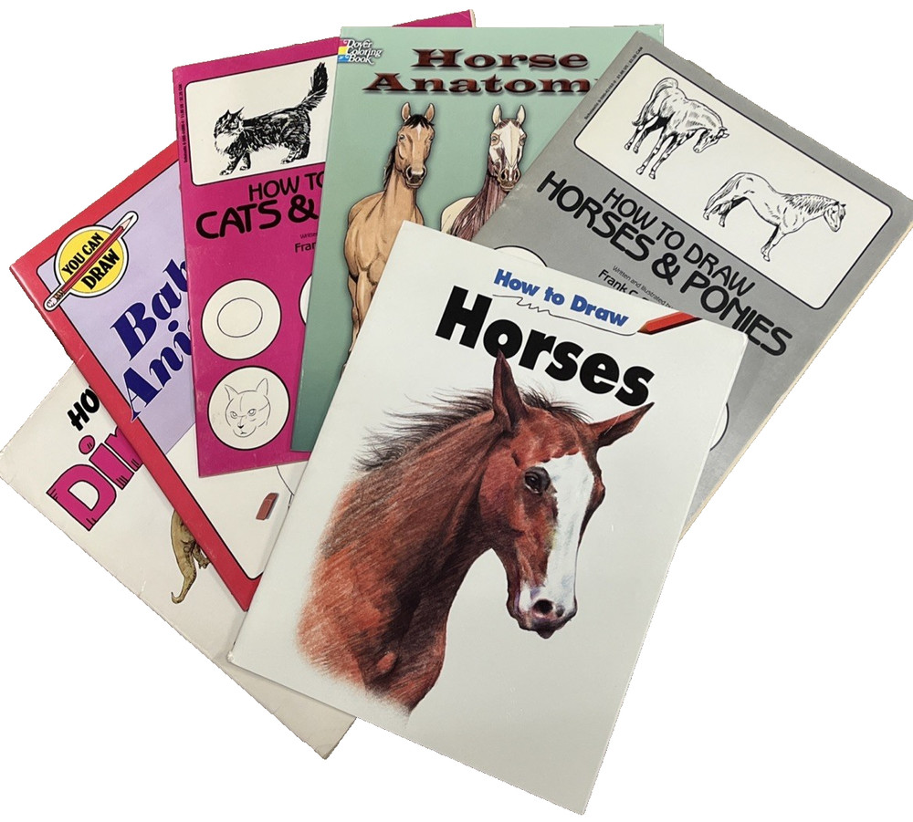 How to Draw Lot of 6 PB Books – Horses, Ponies, Cats, Baby Animals, Dinosaurs