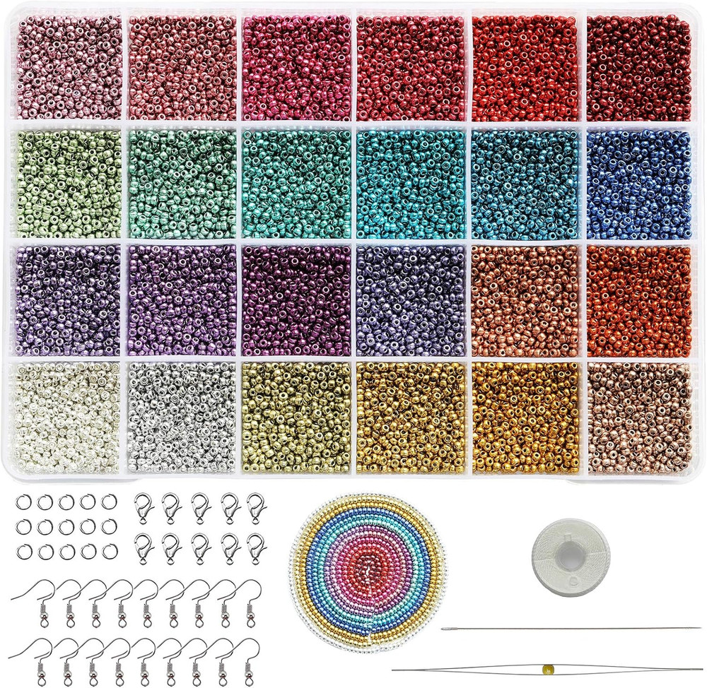 Size 2Mm Seed Beads 24 Colors Total 16800 Pcs in Box, 12/0 Small Craft Seed Bead