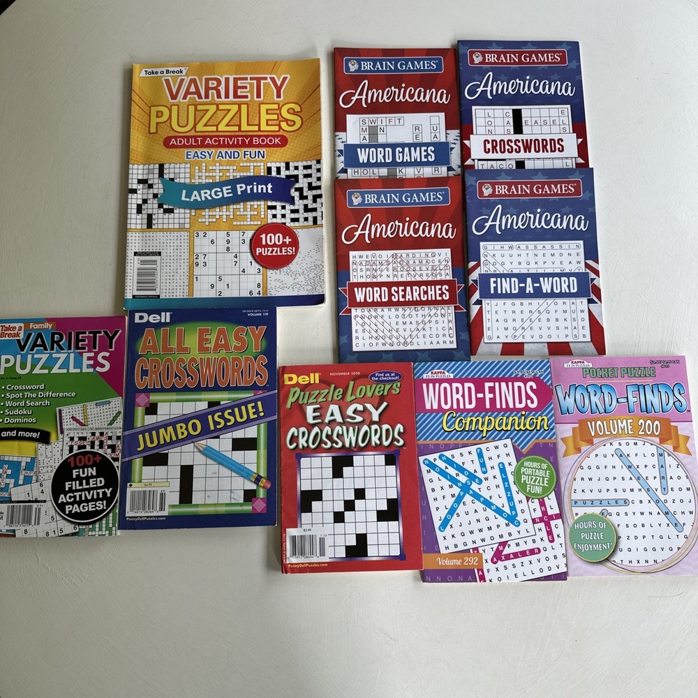 Lot of 10 Variety Puzzle Books – Crosswords, Word Find, Etc. – Dell, Kappa