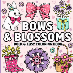 Bold and Easy Coloring Book: Simple Large Print Bows, Blossoms & Flowers for Adu