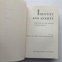 Vintage 1961 Identity And Anxiety Stein Vidich White HC DJ Free Press Sociology