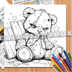 Cute Bear Adult Coloring Book 24 Pages Stress Relief Art Therapy Doodle Book