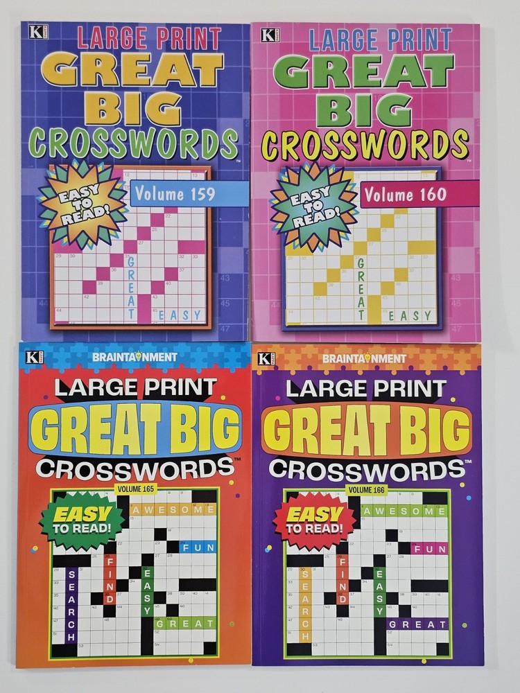 New 4 Large Print Great Big Crosswords Kappa Puzzle Books Vol#159-166 Fun Hobby