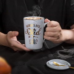 World’s Best Dad Funny Mug – 14oz Grey Marble Ceramic Gift Set for Father’s Day
