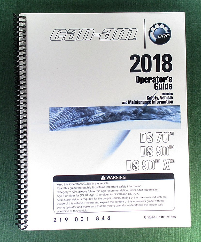 2018 Can-Am DS 70 Owner’s Manual: 156 Pages & Protective Covers!