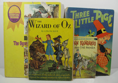 Lot of 4 VTG Books for Crafting~Decor~Wall Art~Wizard of Oz~Bluebeard~Three Pigs