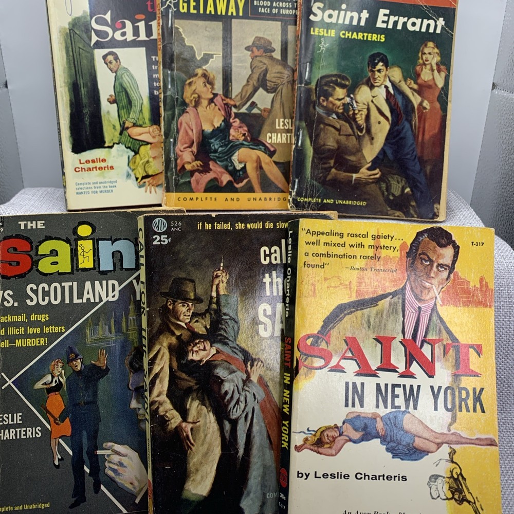 The Saint 6 book lot by Leslie Charteris Vintage 1930s 40s Paperbacks Avon