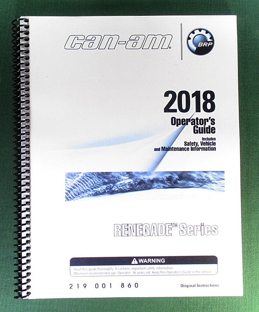 2018 Can-Am Renegade 1000R Owner’s Manual: 180 Pages & Protective Covers!