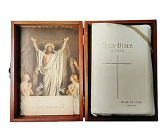 Holy Bible Illustrated Prince Of Peace Catholic 1966 Edition in Wooden Cedar Box