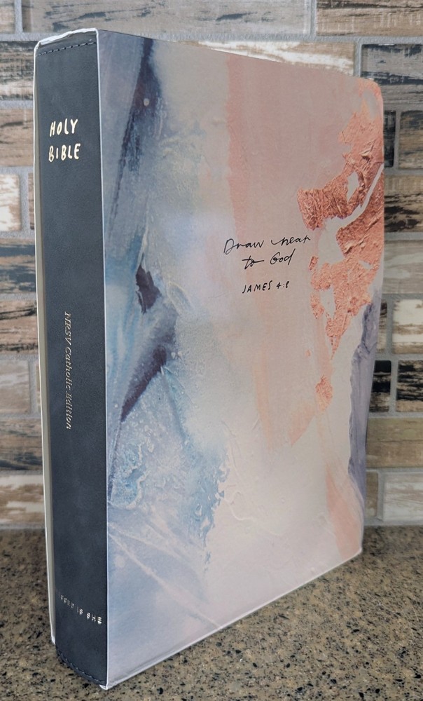 The Catholic Column Journaling Bible Blessed Is She Edition Slate Suede Cover