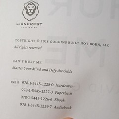 2018, Lioncrest Publishing, Can’t Hurt Me, David Goggins, Hardcover