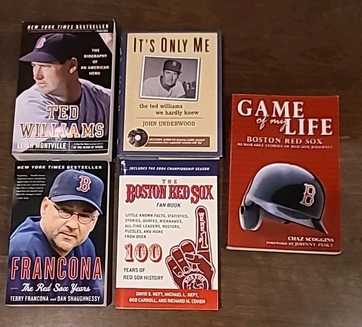 LOT: 5 Boston RED SOX Books Ted Williams Bio + 4 More MLB Baseball History