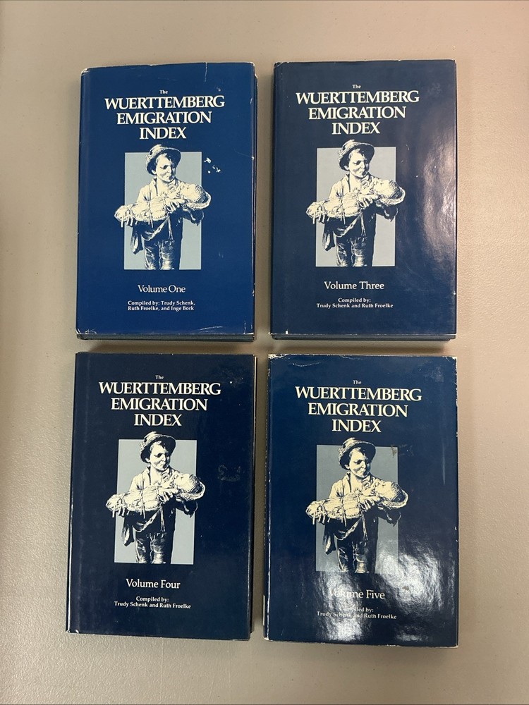 RARE/VINTAGE 4 Book Lot Wuerttemberg Emigration Index Vols. 1, 3, 4 & 5 HC/DJ