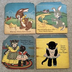 6 Vtg 1940’s Children’s Books Fuzzy Wuzzy series Bunny Puppy Kitten Pony Duck