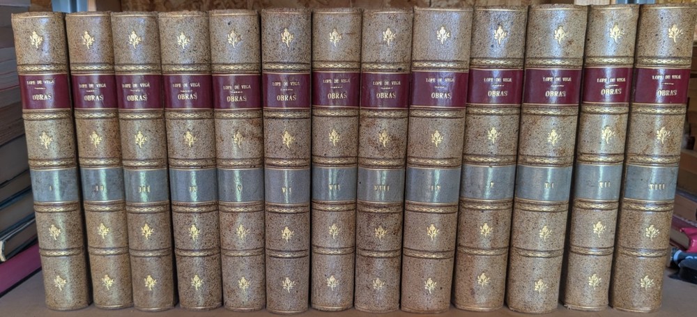 LOPE DE VEGA Obras Dramaticas 13 Leather Bound Volumes 1916-1920 GORGEOUS SET!
