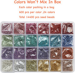 Size 2Mm Seed Beads 24 Colors Total 16800 Pcs in Box, 12/0 Small Craft Seed Bead