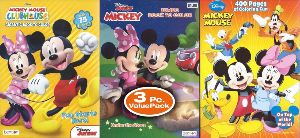 Lot of 3 Disney Mickey Mouse Coloring Books Activity – Children Kids Boys Girls