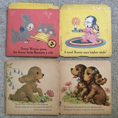 6 Vtg 1940’s Children’s Books Fuzzy Wuzzy series Bunny Puppy Kitten Pony Duck