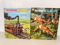 (2) Whitman Discover Trains & Discover Wildlife Sticker Fun Book Unused 1970s