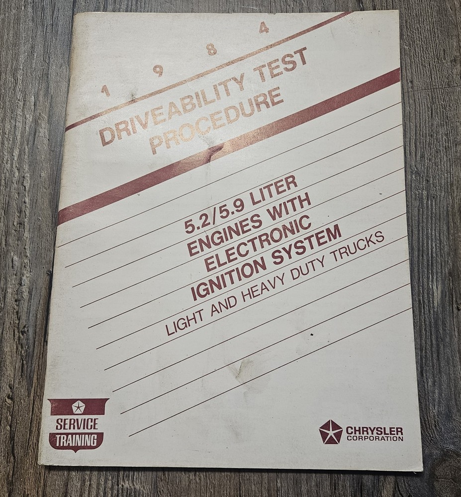 1984 Chrysler Driveability Test Procedure 5.2L 5.9L V8 Trucks Service Book OEM