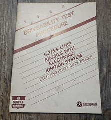 1984 Chrysler Driveability Test Procedure 5.2L 5.9L V8 Trucks Service Book OEM