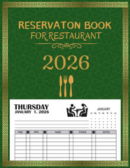 Reservation Book For Restaurant 2026: 365 Day Guest Booking Diary, Full Year din