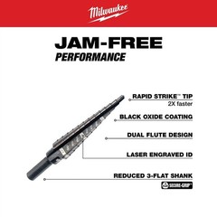Milwaukee Step Drill Bit #1 1/8 in to 1/2 in 13-Step Black Oxide