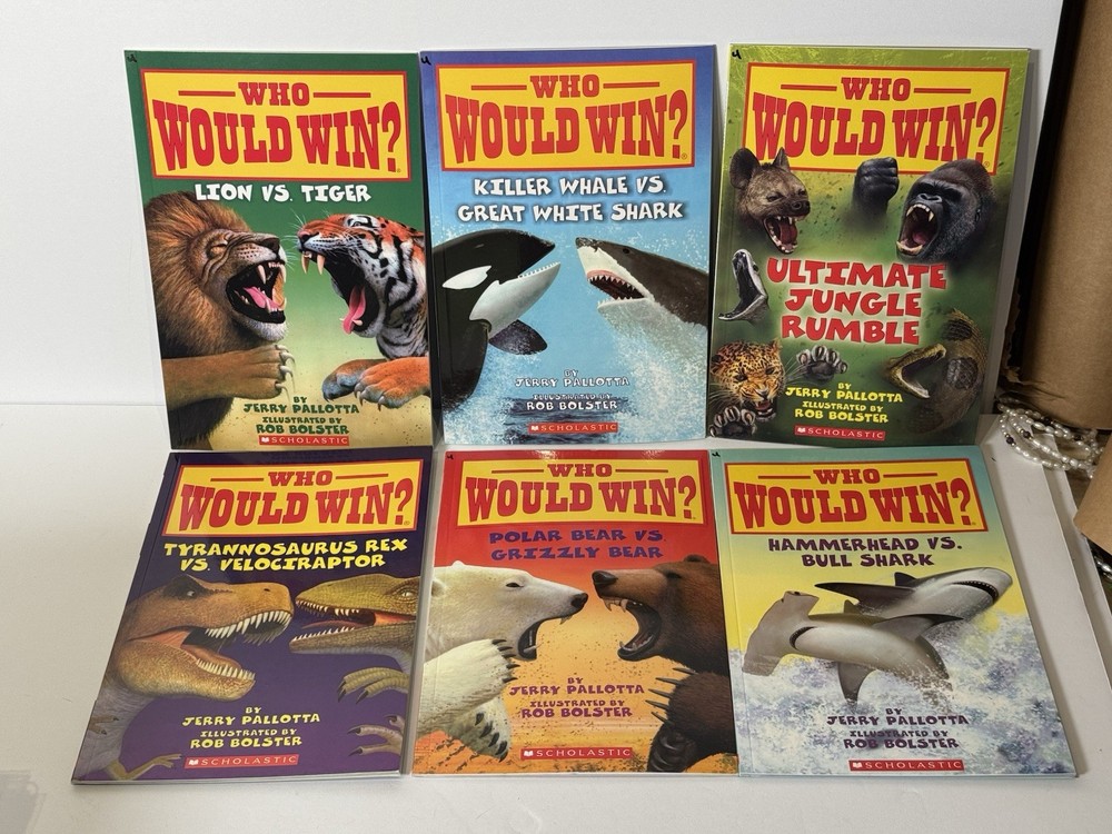 Who Would Win Books Lot 6 Scholastic Animal Dinosaur Shark Kids Series