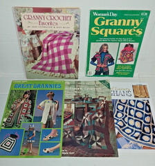Lot 5 Crochet Granny Square patterns book Crocheted Patchwork sweaters afghans+