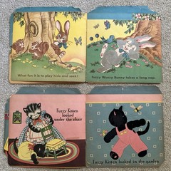 6 Vtg 1940’s Children’s Books Fuzzy Wuzzy series Bunny Puppy Kitten Pony Duck