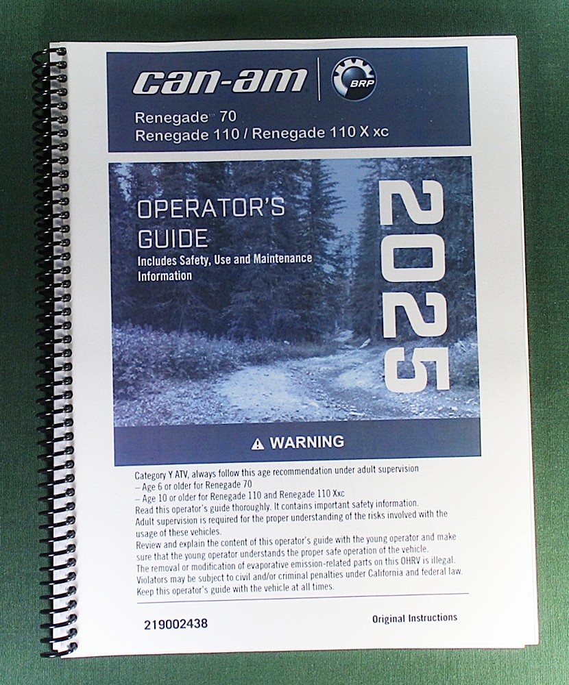 2025 Can-Am Renegade 110 X xc Owner’s Manual: 231 Pages & Protective Covers