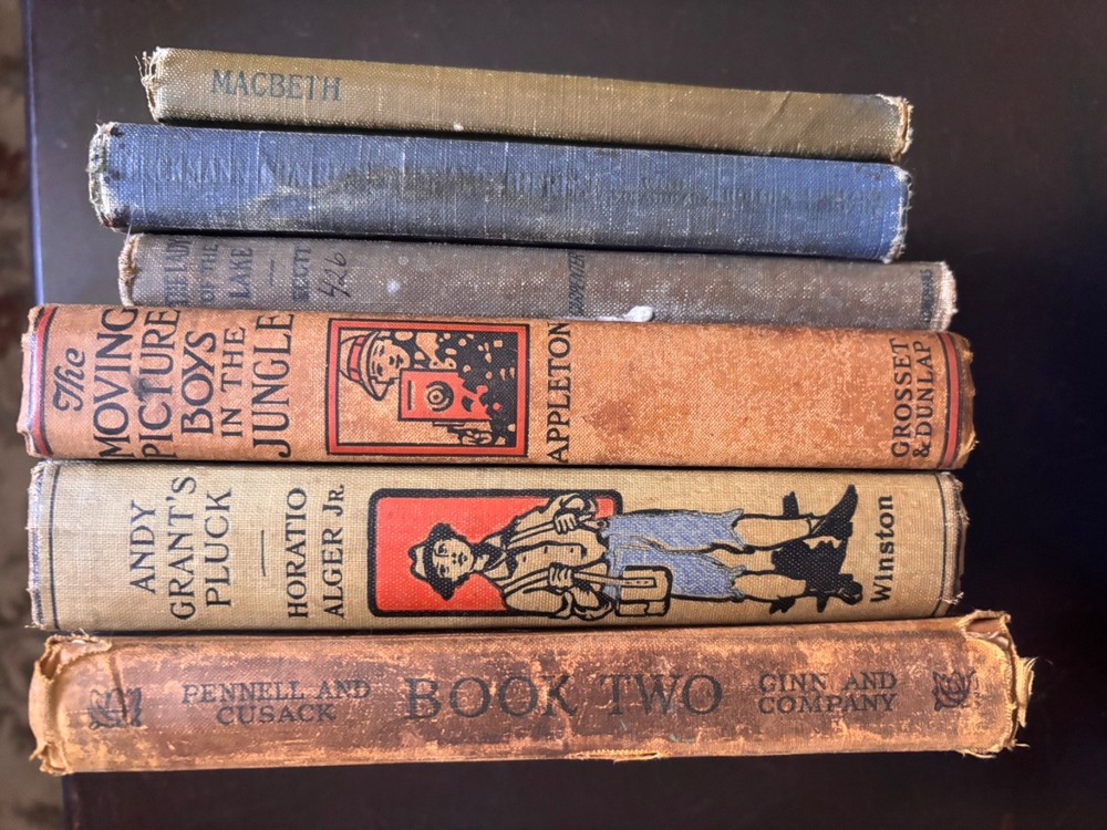 6 ANTQ. BOOKS, ANDY GRANT’S PLUCK, MOVING BOYS, Lady o Lake,Macbeth see pics