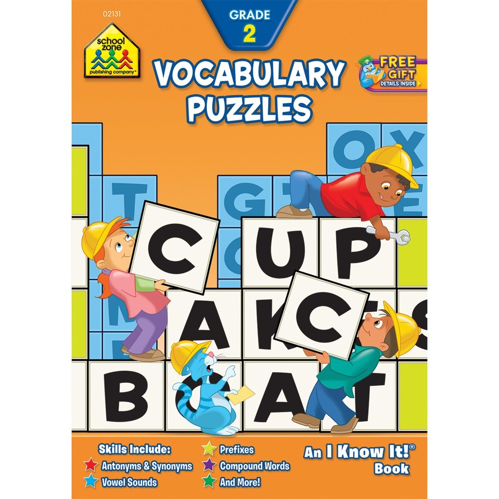 School Zone Vocabulary Puzzles 2 Workbook: 32 Pages, 2nd Grade, Antonyms, Sy…
