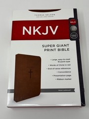 NKJV Super Giant Print Bible Brown Leathersoft 16 Point Type Ribbon Marker