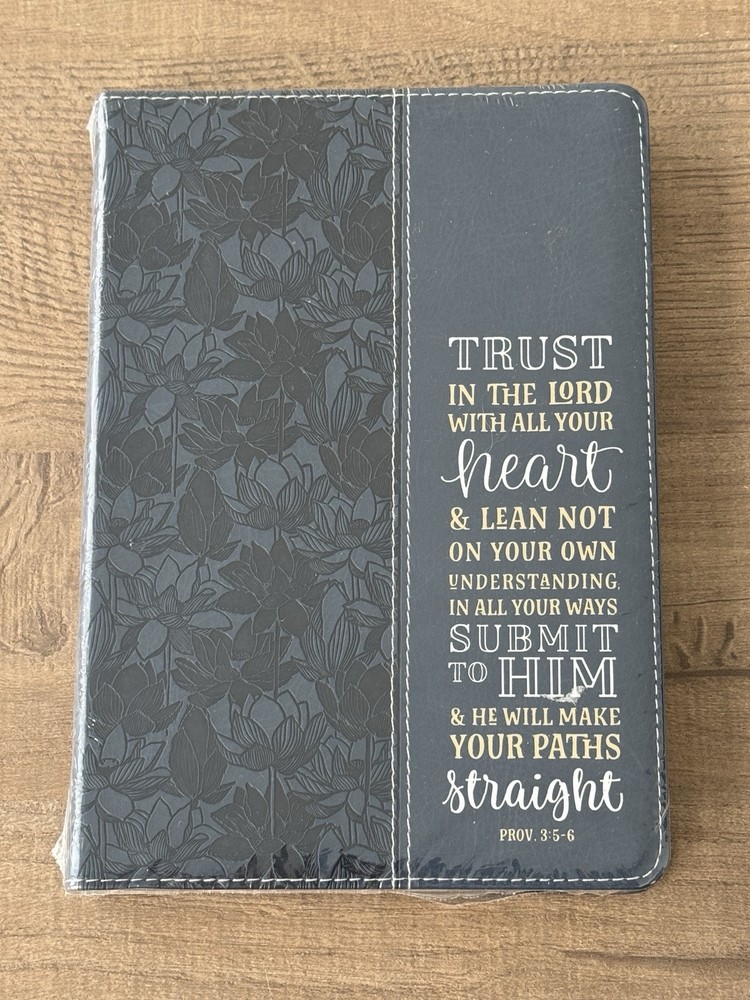 Navy Floral Faux Leather Journal: Proverbs 3:5 w/Ribbon, Lined Pages, Gold Edges