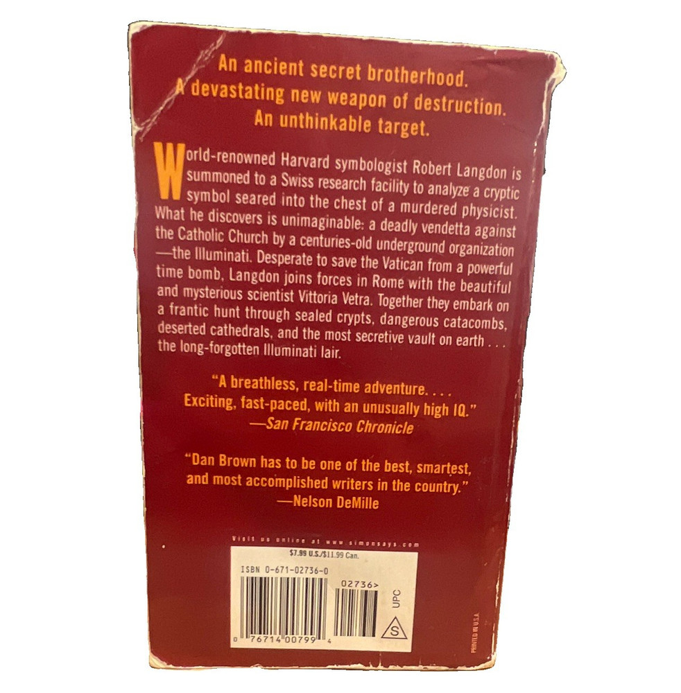 Dan Brown Angels & Demons Robert Langdon Pocket Books 2000 1st Ed Paperback