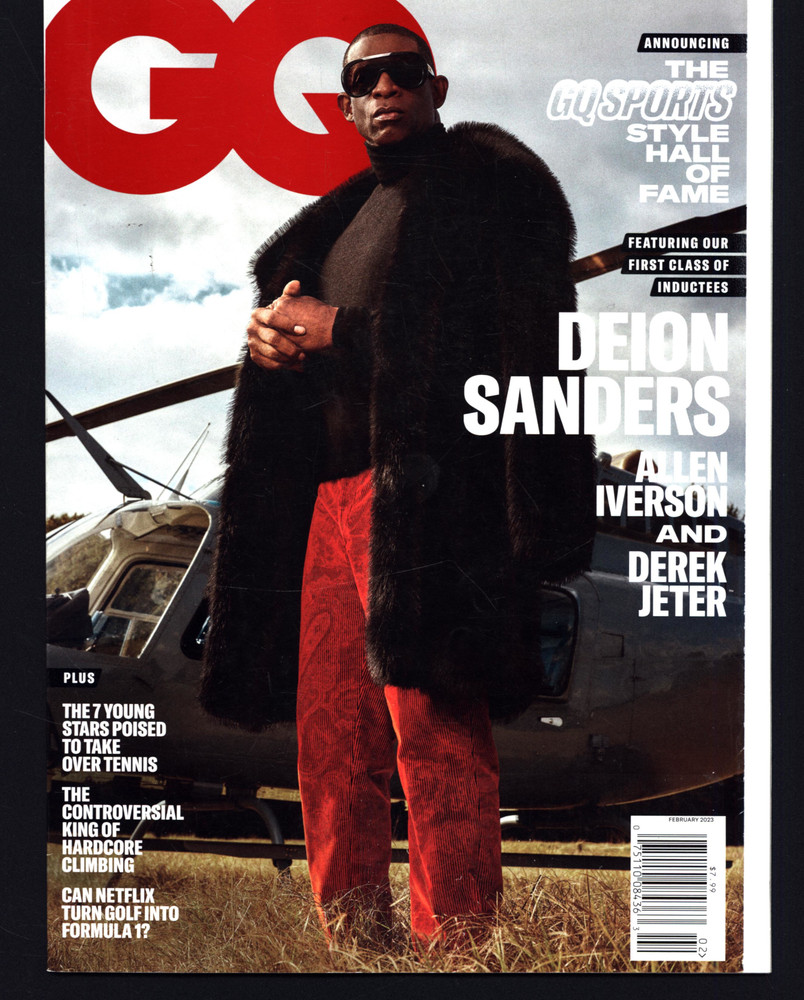 GQ MAGAZINE DEION SANDERS ALLEN IVERSON DEREK JETER 2023 FEBRUARY VERY GOOD