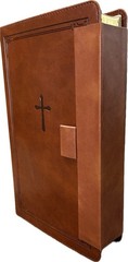 MAGNETIC CLOSURE NKJV LARGE PRINT(10.5pt) Personal Size Brown Leathersoft Bible