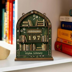 Books I’Ve Read This Year Counter – Wooden Reading Tracker Sign for Bookshelf De