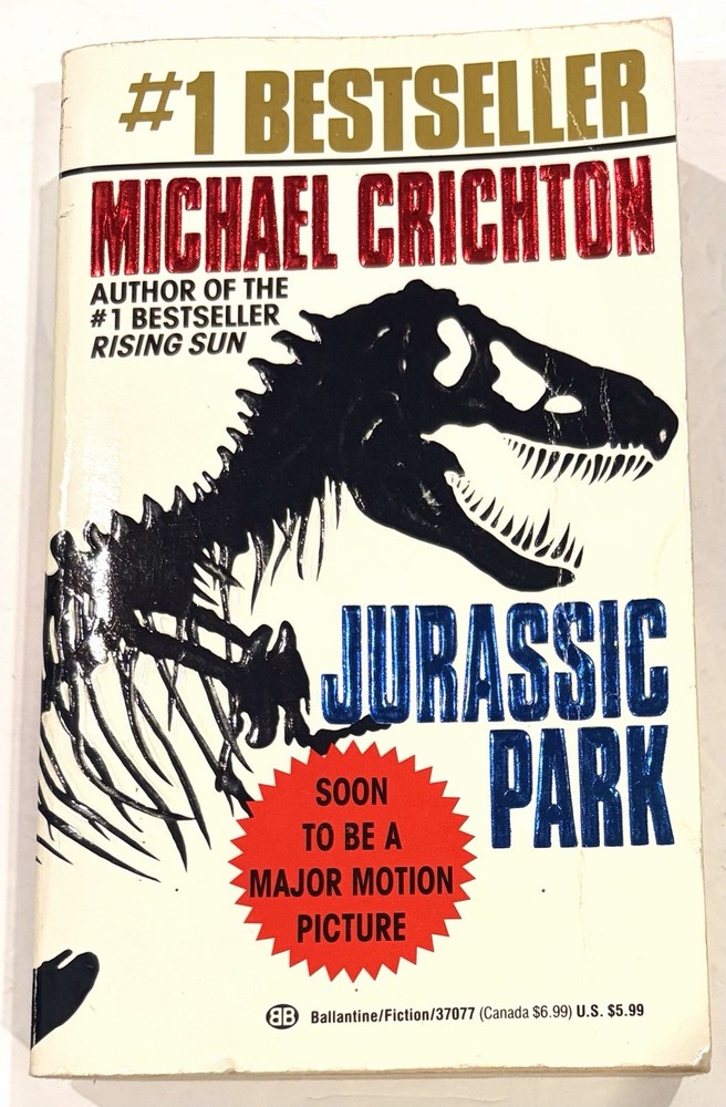 Jurassic Park by Michael Crichton 1991 Paperback Ballantine w/ Embossed Cover