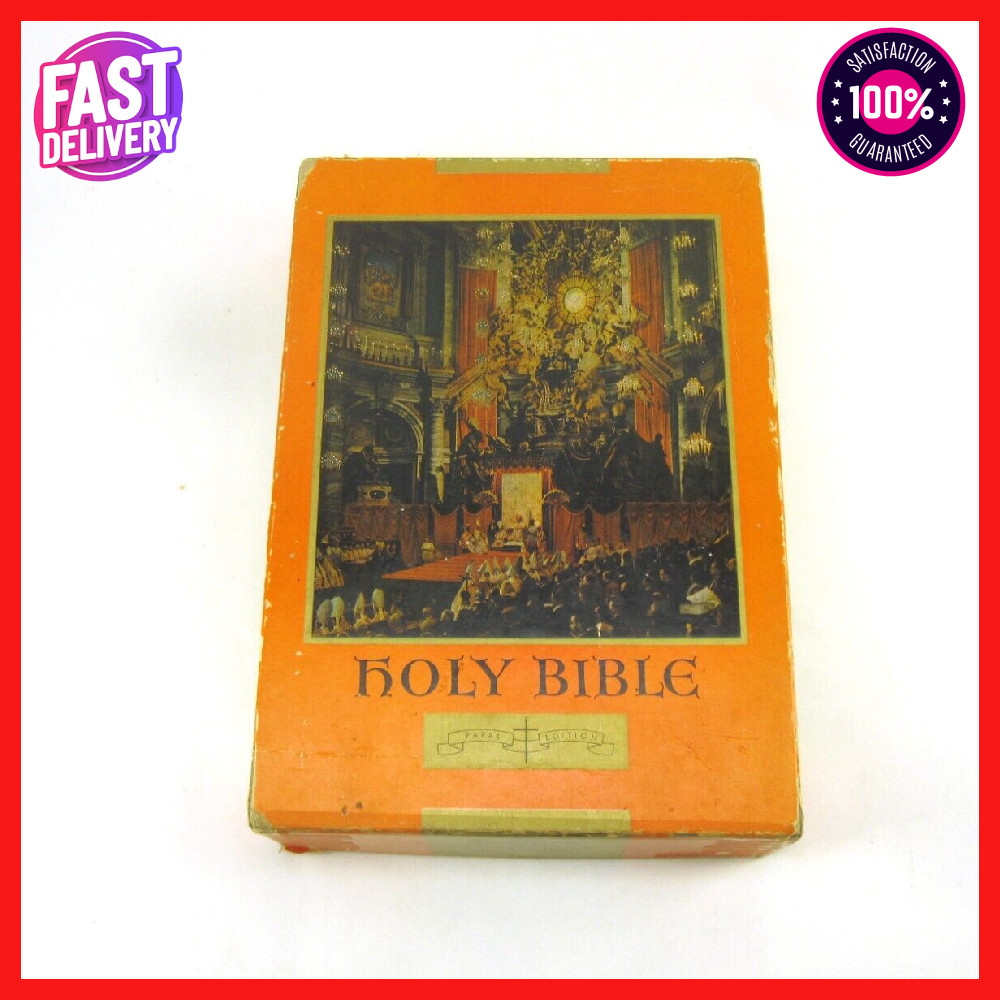 Holy Bible Papal Edition 1952 Leather Bound Book With Box, Please See Photos